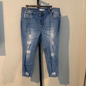 Encore Jeans Blue Distressed Cropped Jeans